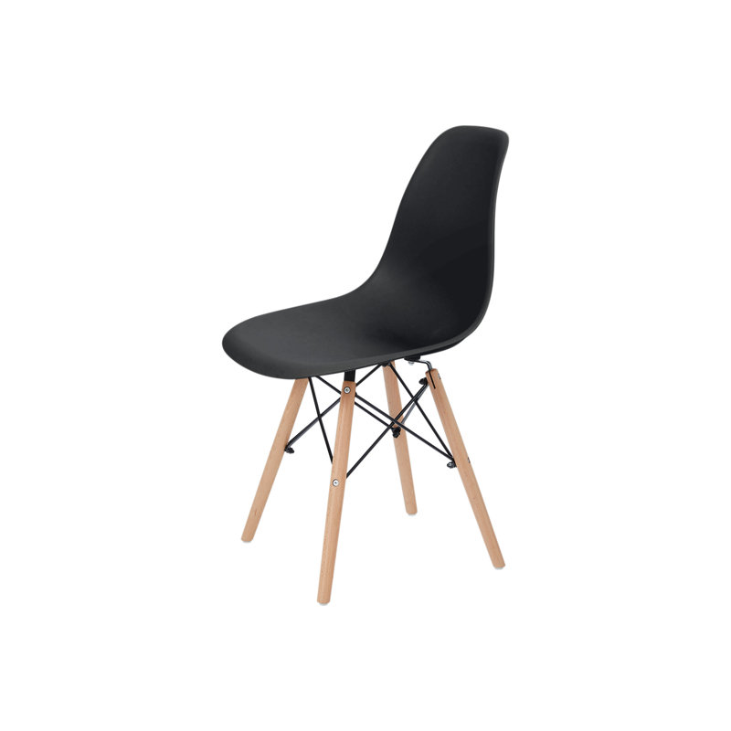 Allan Black Plastic Side Chairs with Wooden Legs, Set of 2