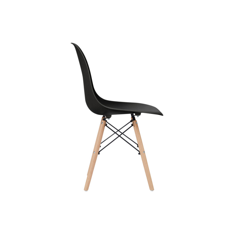 Allan Black Plastic Side Chairs with Wooden Legs, Set of 2