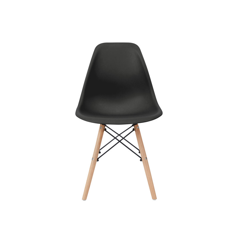 Allan Black Plastic Side Chairs with Wooden Legs, Set of 2