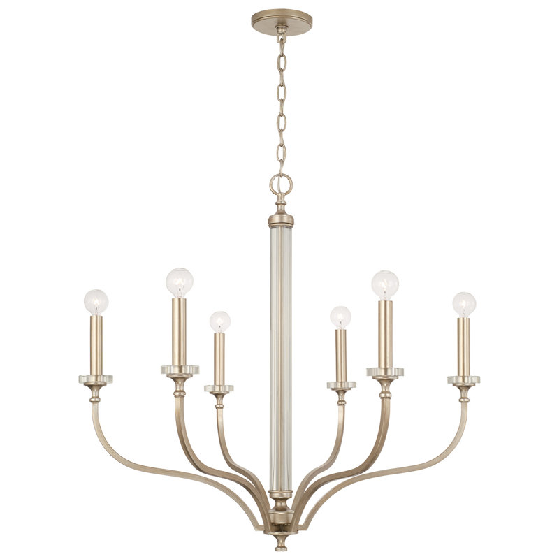 Brushed Champagne Crystal 6-Light Candle Chandelier