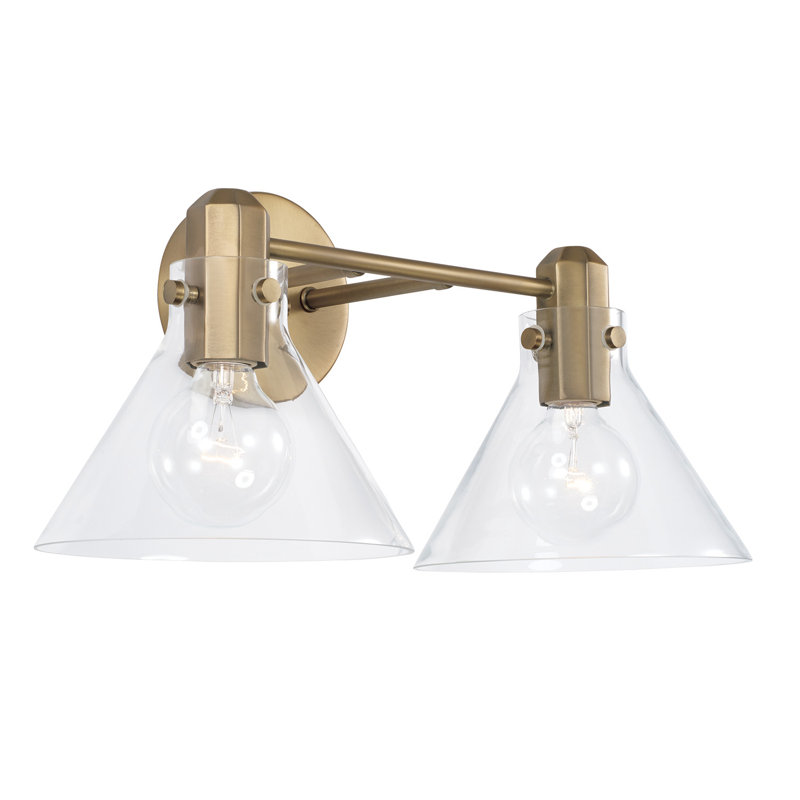 Aged Brass and Clear Glass 2-Light Vanity Fixture