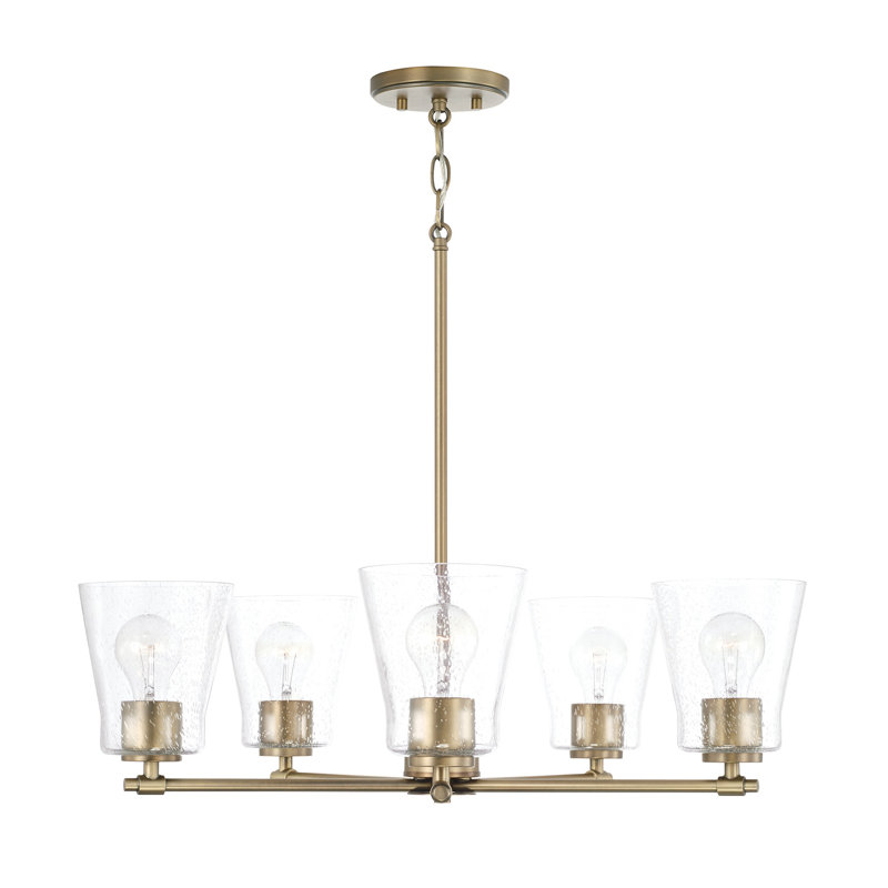 Elegant Tapered 5-Light Chandelier in Aged Brass with Seeded Glass