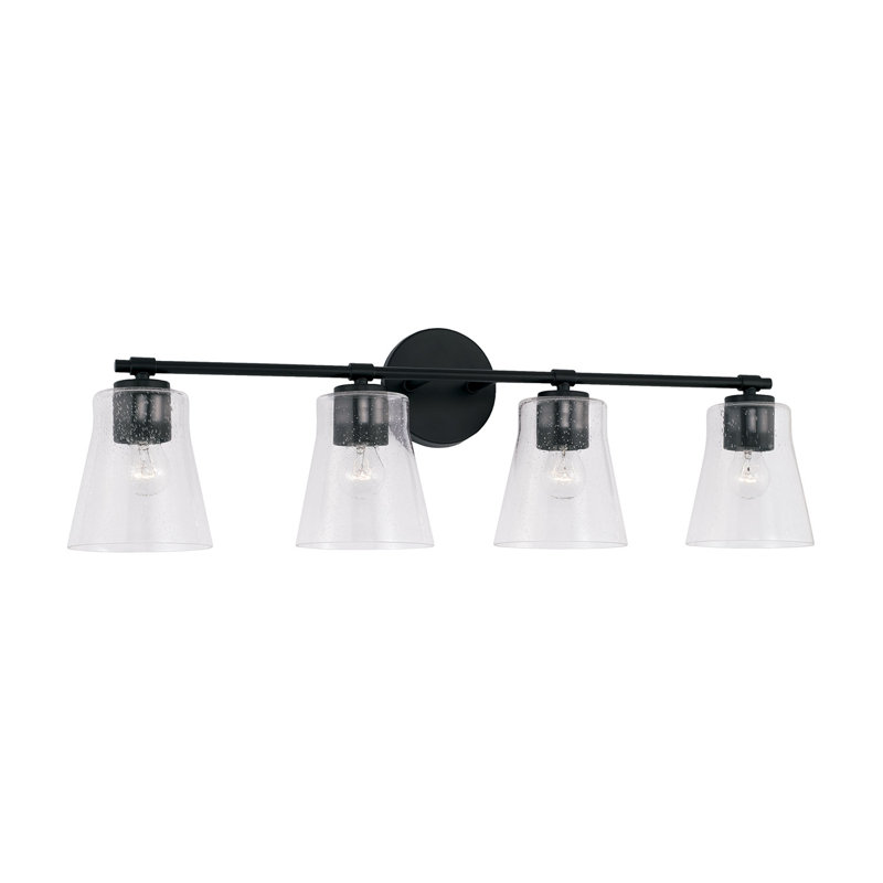 Baker Matte Black 4-Light Vanity with Clear Seeded Glass