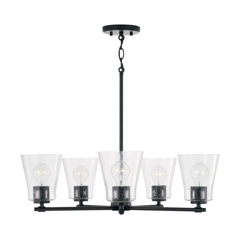Matte Black 27" 5-Light Chandelier with Seeded Glass