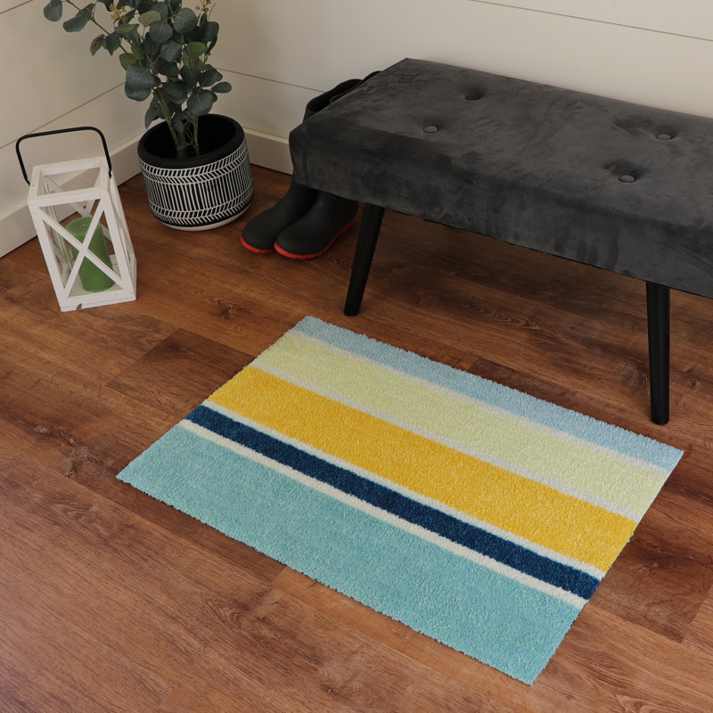 Colorful Coastal Sun Striped Rubber Outdoor Doormat