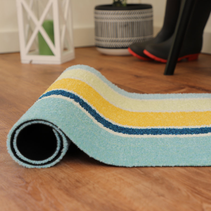 Colorful Coastal Sun Striped Rubber Outdoor Doormat
