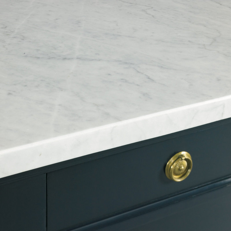 Hartman Cobalt Blue and White Marble 3-Drawer Dresser with Solid Brass Hardware