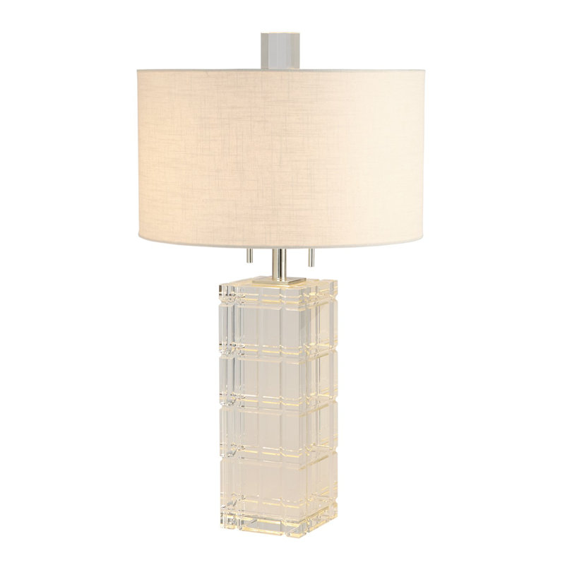 Crystal Plaid White Linen Table Lamp