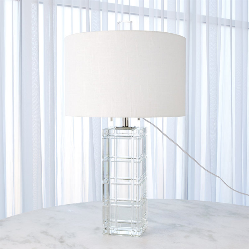 Crystal Plaid White Linen Table Lamp