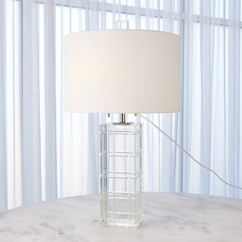Crystal Plaid White Linen Table Lamp