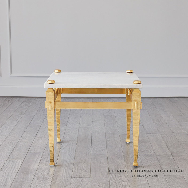 Luxurious Roman-Inspired Gold Leaf & White Marble Square End Table