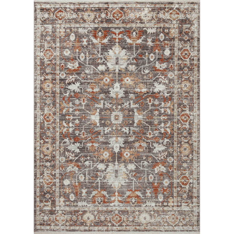 Bonney Charcoal Spice Rectangular Wool Rug