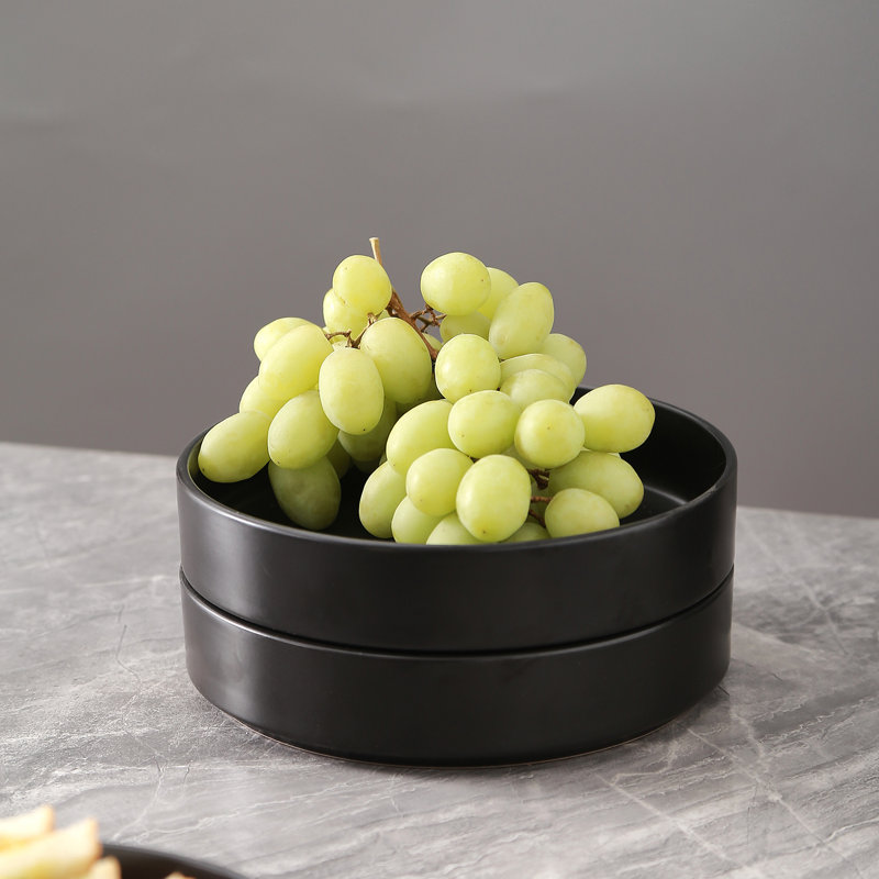 Black Ceramic Minimalist Pasta and Salad Bowl Set