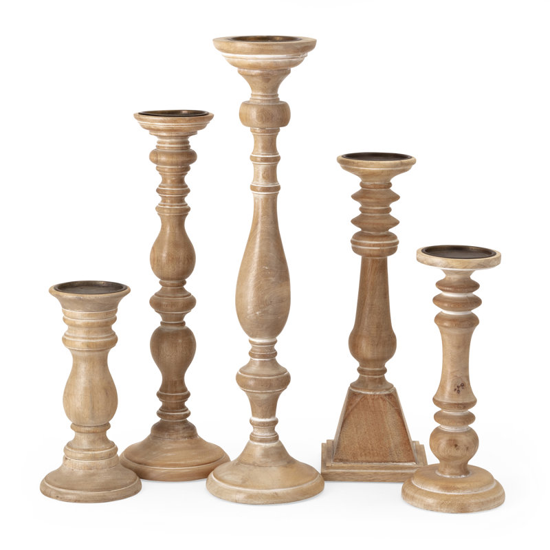 Natural Wood Hurricane Candle Holders Set of 5
