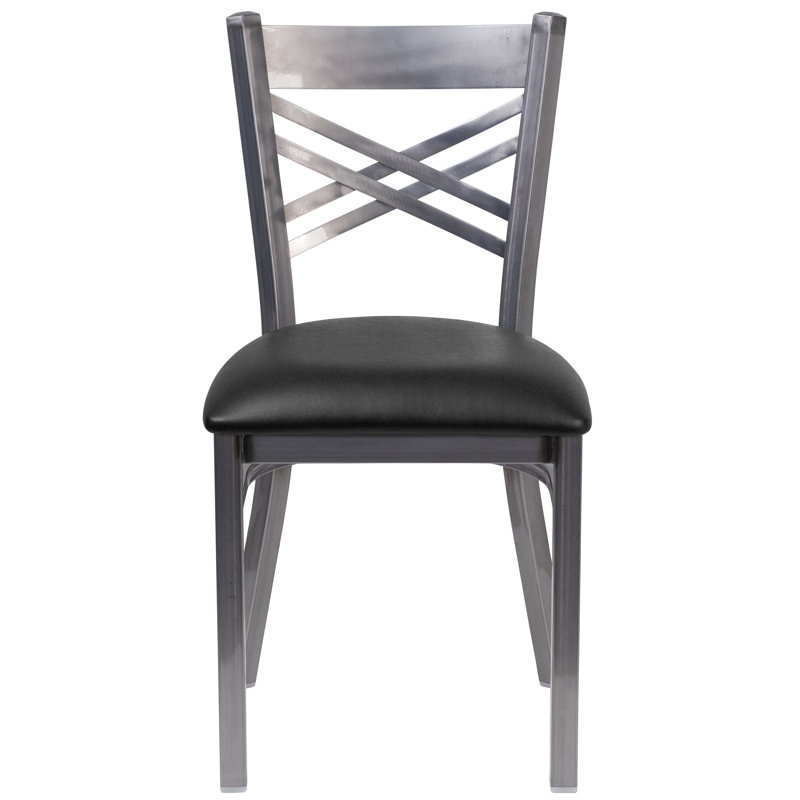 Black Metal Cross Back Side Chair with Vinyl Seat
