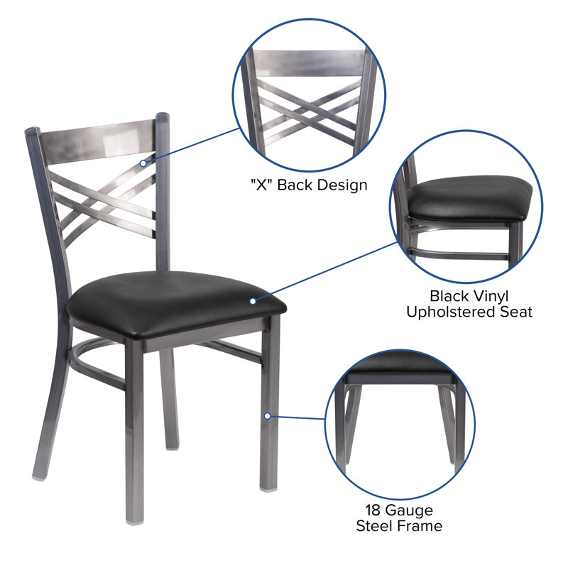 Black Metal Cross Back Side Chair with Vinyl Seat