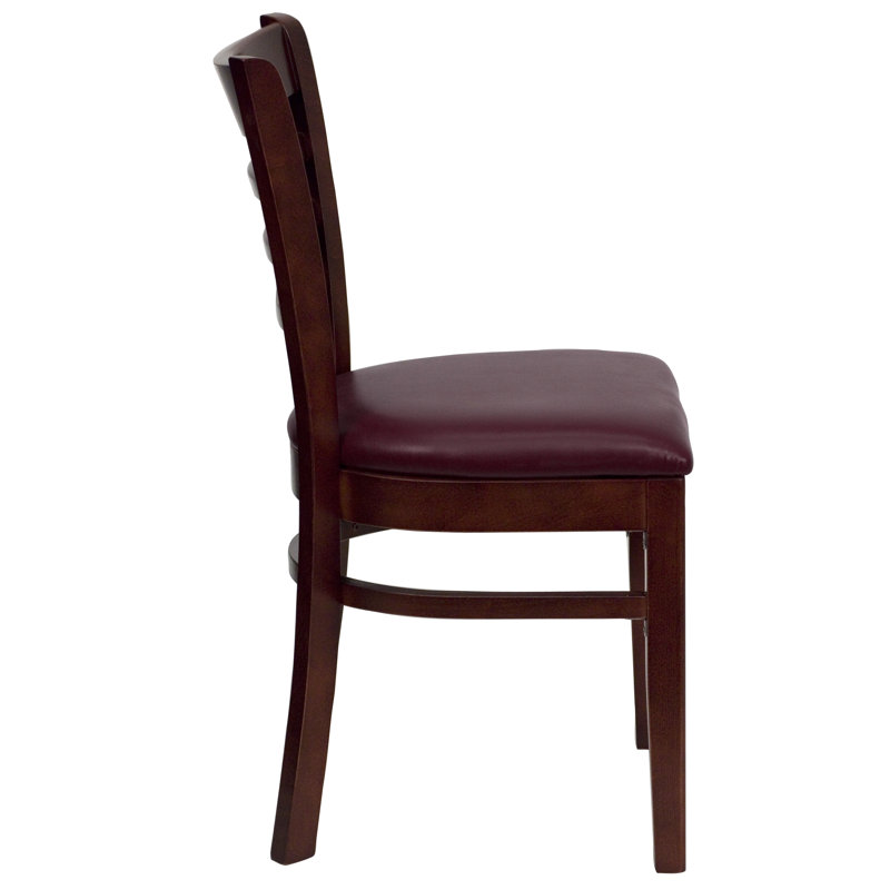 Elegant Mahogany Wood Ladderback Side Chair with Burgundy Vinyl Seat