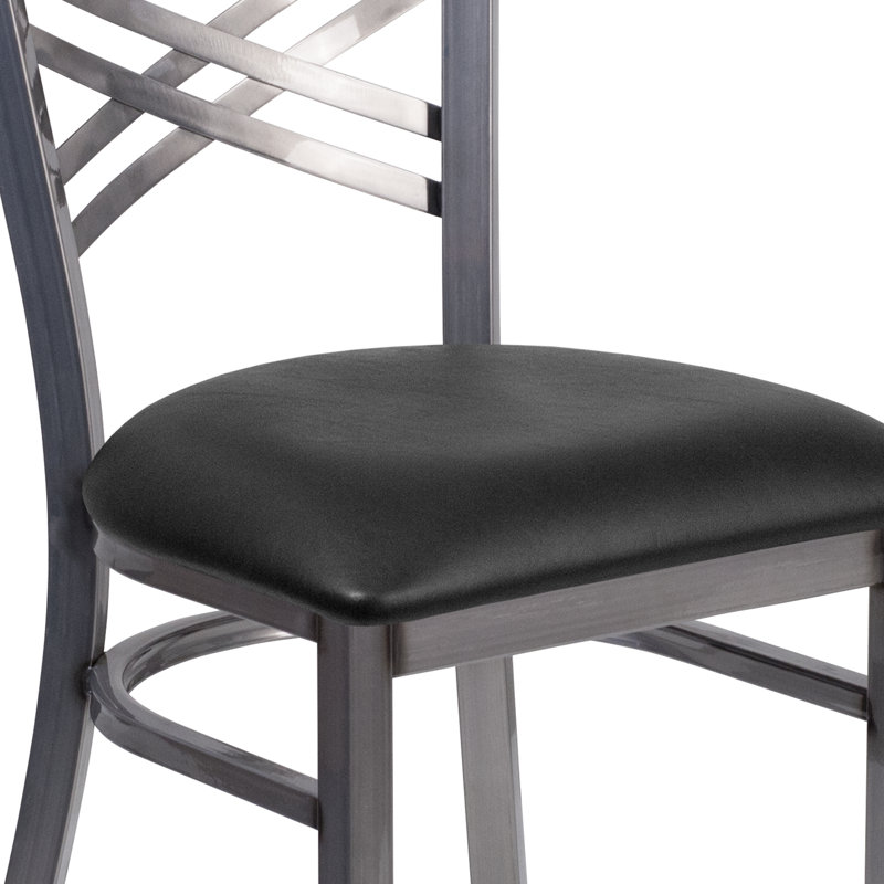Black Metal Cross Back Side Chair with Vinyl Seat