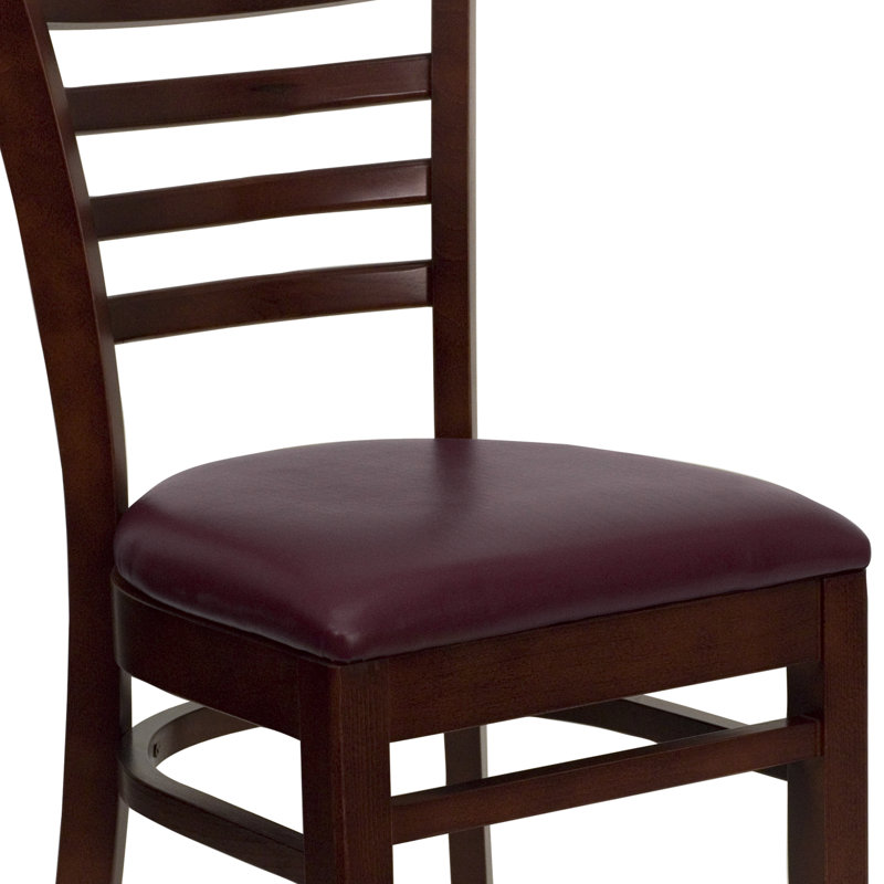 Elegant Mahogany Wood Ladderback Side Chair with Burgundy Vinyl Seat