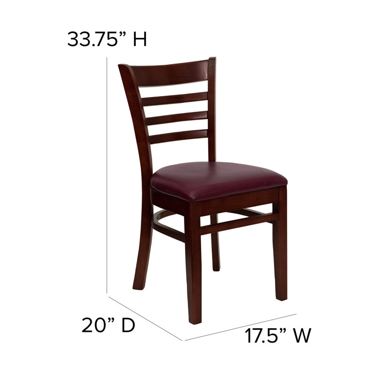 Elegant Mahogany Wood Ladderback Side Chair with Burgundy Vinyl Seat