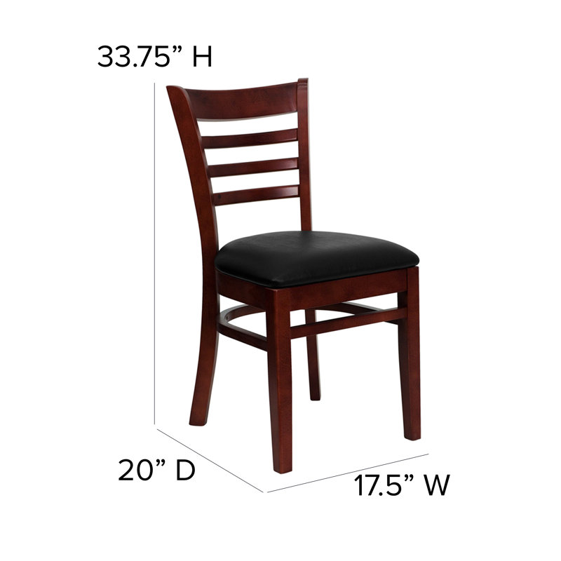 Mahogany Wood Ladderback Chair with Black Vinyl Seat