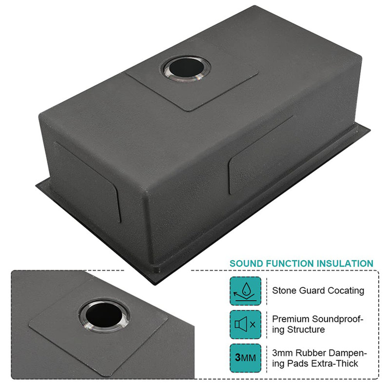32'' Matte Black Undermount Single Bowl Stainless Steel Kitchen Sink with Accessories