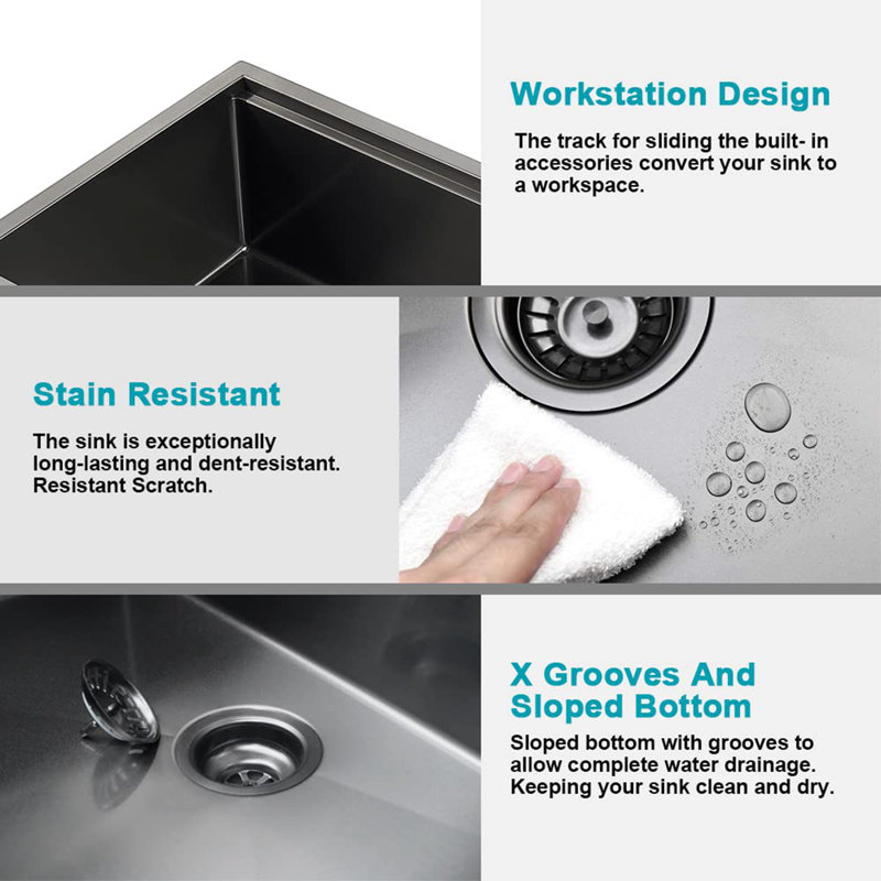 32'' Matte Black Undermount Single Bowl Stainless Steel Kitchen Sink with Accessories