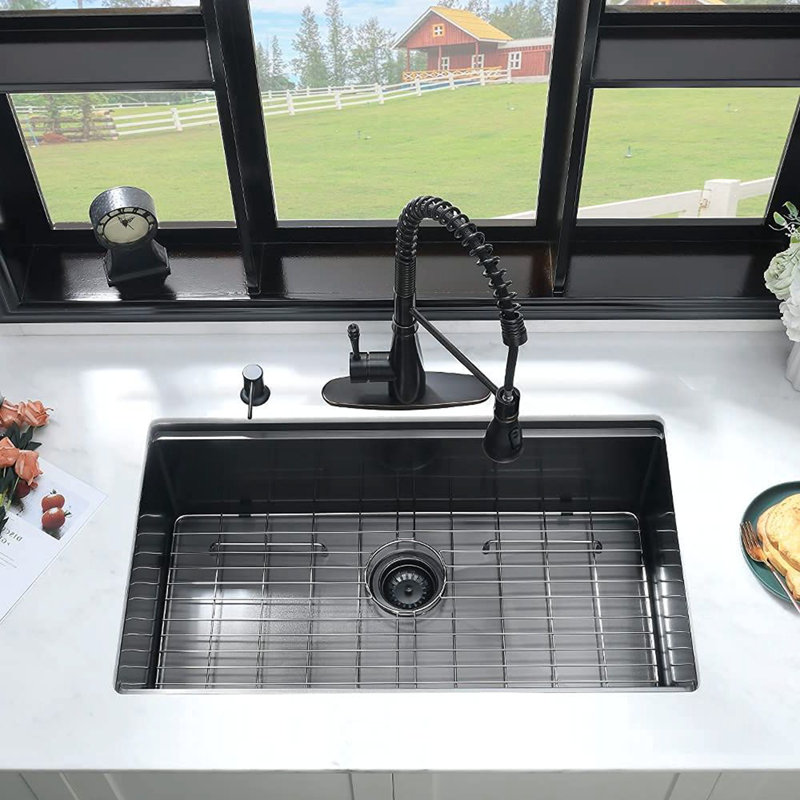 32'' Matte Black Undermount Single Bowl Stainless Steel Kitchen Sink with Accessories