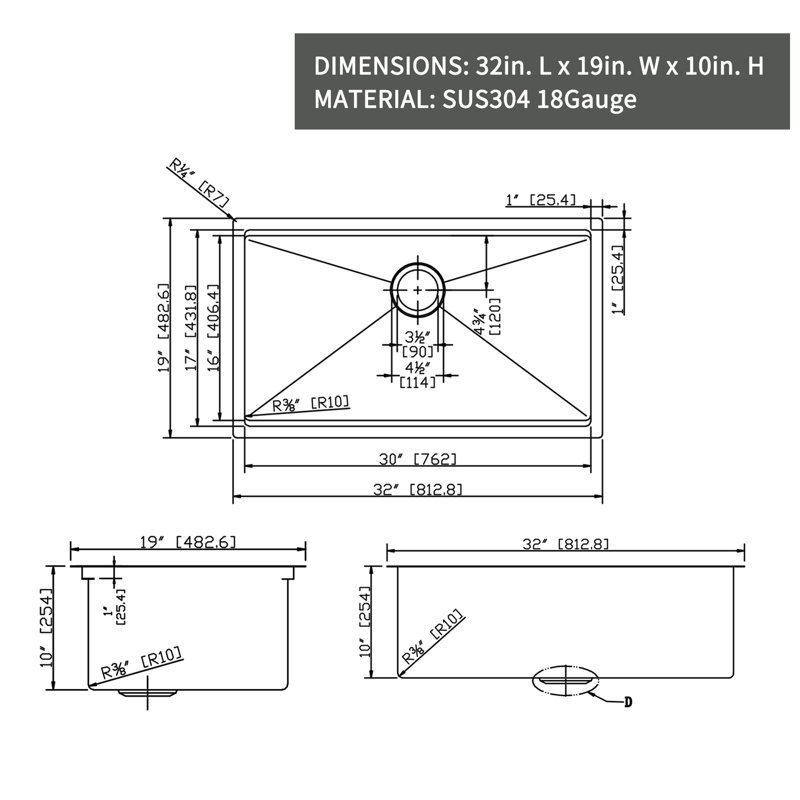 32'' Matte Black Undermount Single Bowl Stainless Steel Kitchen Sink with Accessories