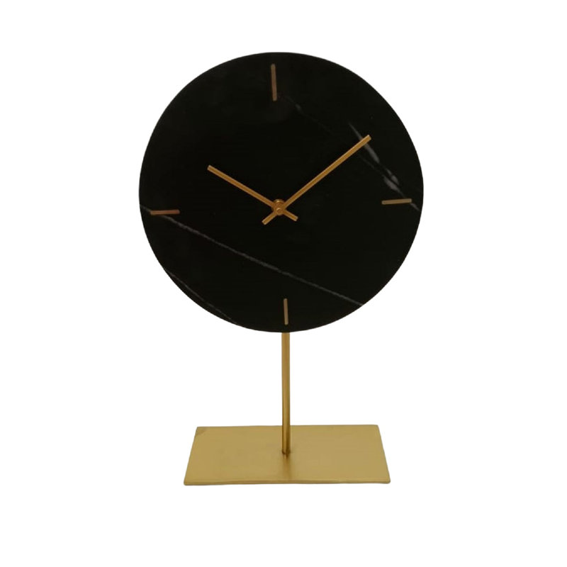 Black Marble Mechanical Table Clock with Gold Stand