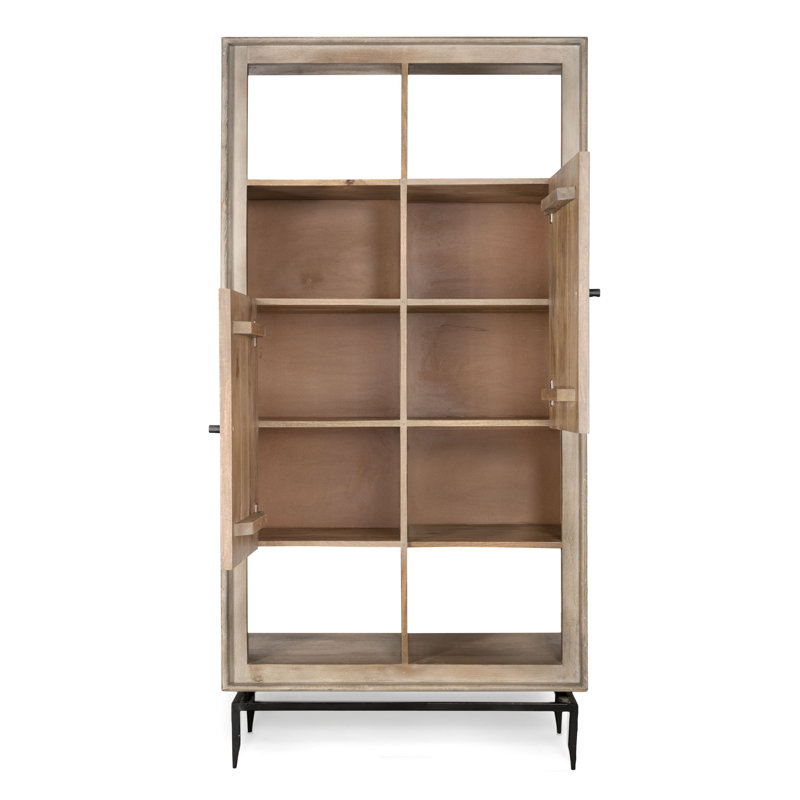 Gray Mango Wood Tall Accent Cabinet with Black Metal Hardware