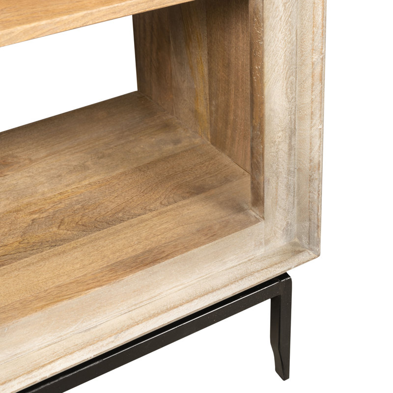 Gray Mango Wood Tall Accent Cabinet with Black Metal Hardware