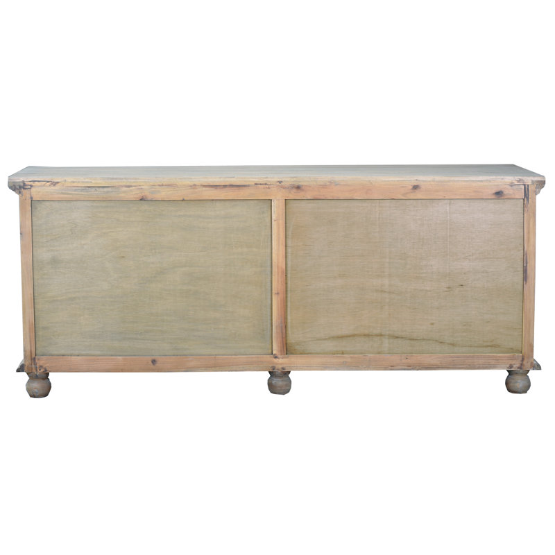 Sunset 87'' Driftwood Brown Solid Mahogany Sideboard with Clover Glass Doors