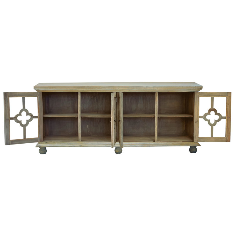 Sunset 87'' Driftwood Brown Solid Mahogany Sideboard with Clover Glass Doors