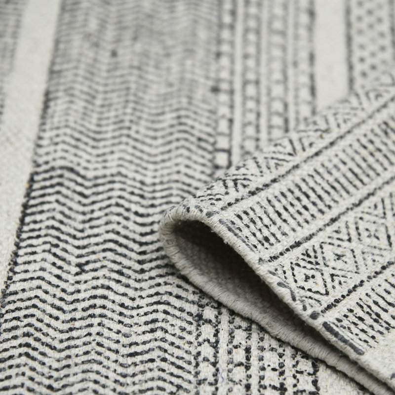 Handmade Charcoal Gray Geometric Cotton Area Rug 5' x 7'