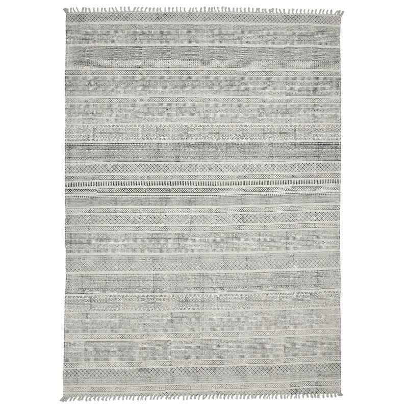 Handmade Charcoal Gray Geometric Cotton Area Rug 5' x 7'