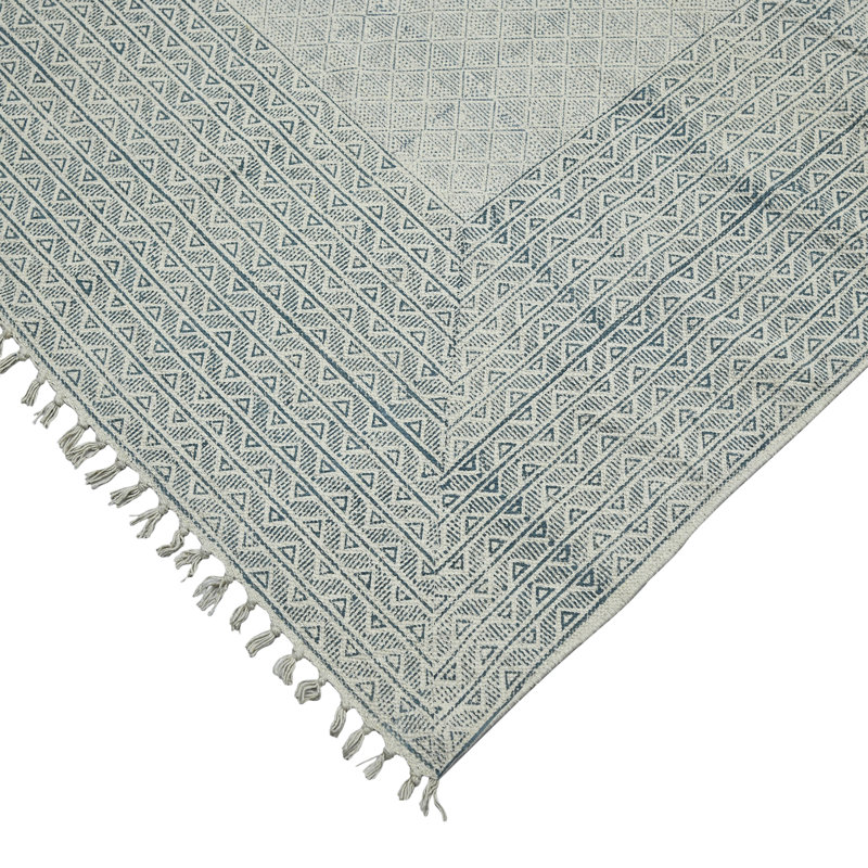 Dune Estra Blue Geometric Cotton Flatweave Rug