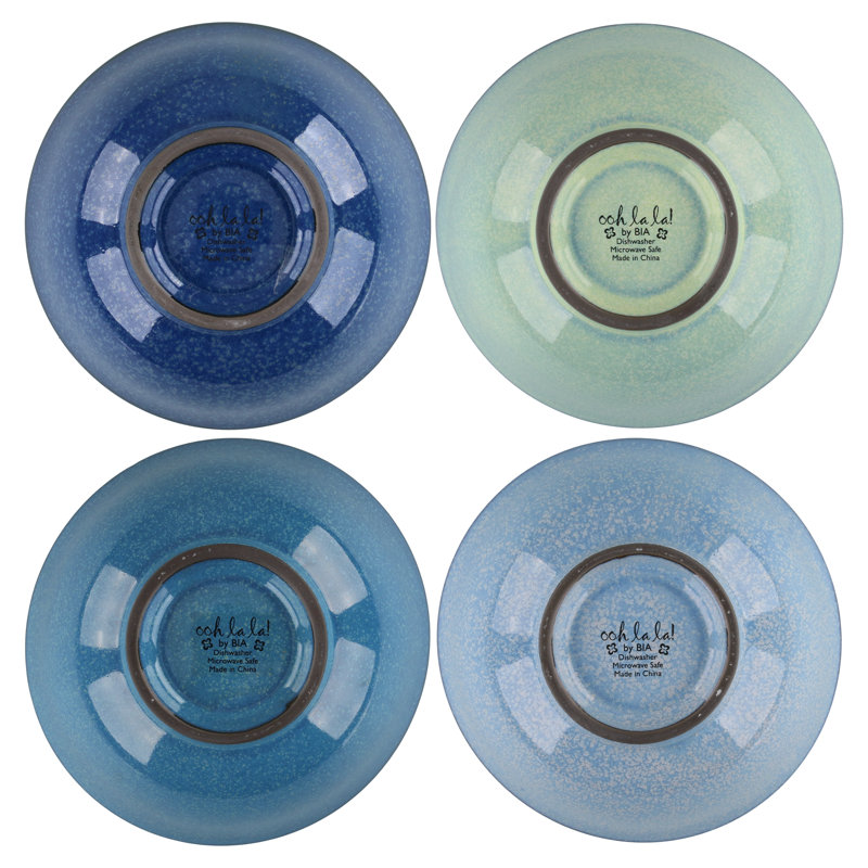 Assorted Blue and Green Ceramic 24 Ounce Serving Bowls, Set of 4