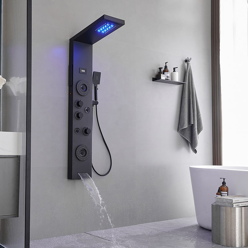 Matte Black 47'' Shower Panel System with LED Light and Body Jets