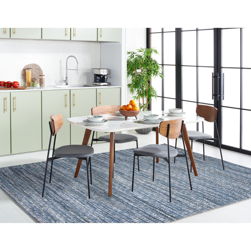 Handmade Blue Cotton Flat Woven Rectangular Rug
