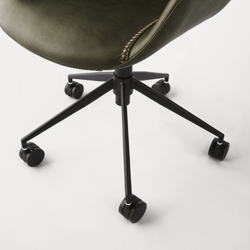 Ember Transitional Swivel Task Chair in Green Faux Leather and Black Wood