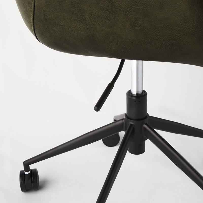 Ember Transitional Swivel Task Chair in Green Faux Leather and Black Wood