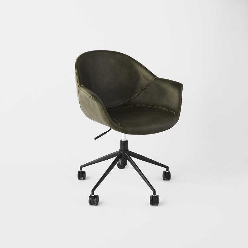 Ember Transitional Swivel Task Chair in Green Faux Leather and Black Wood