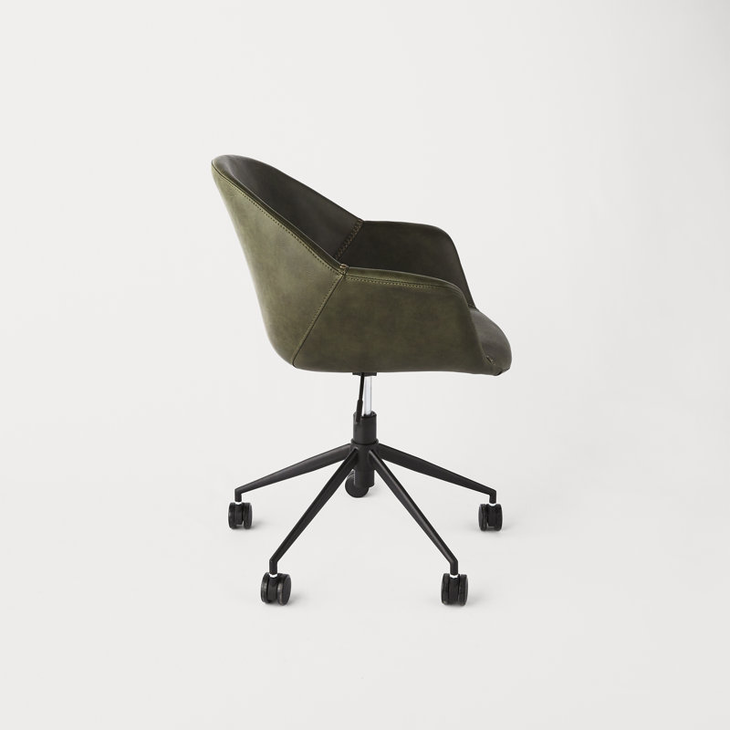 Ember Transitional Swivel Task Chair in Green Faux Leather and Black Wood