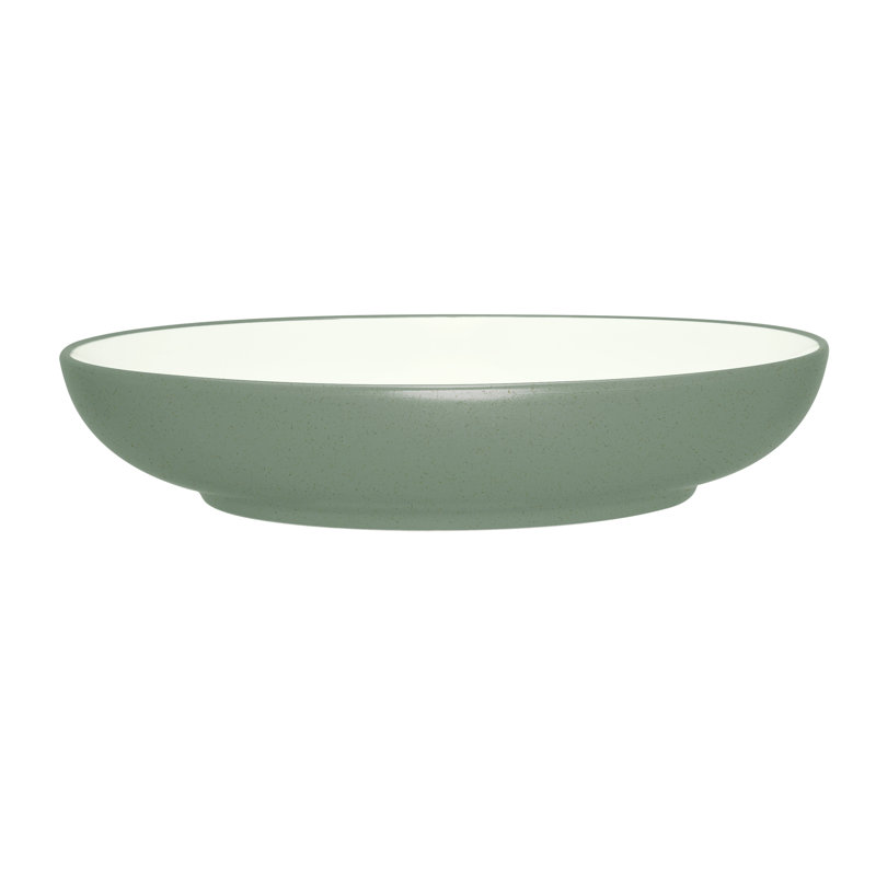 Green Matte Ceramic 12" Pasta Serving Bowl with Glossy Interior