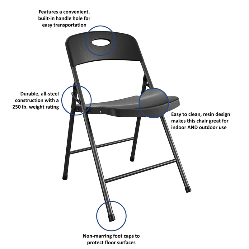 Cosco Indoor/Outdoor Black Resin Folding Chair 4-Pack