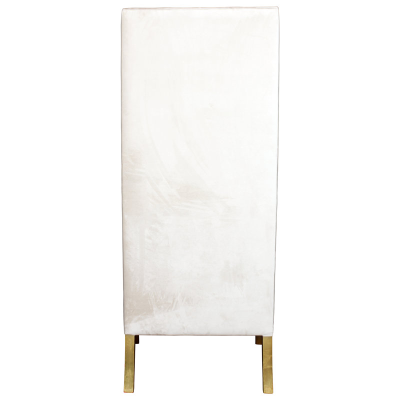 Eros White Velvet Handcrafted Wingback Chair with Gold Accents