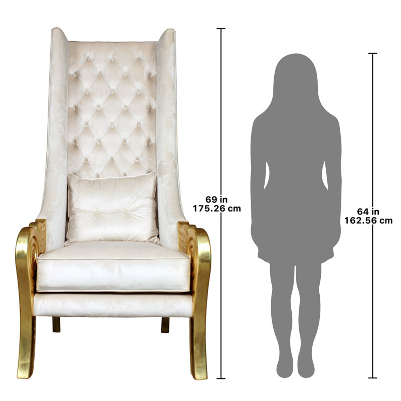 Eros White Velvet Handcrafted Wingback Chair with Gold Accents