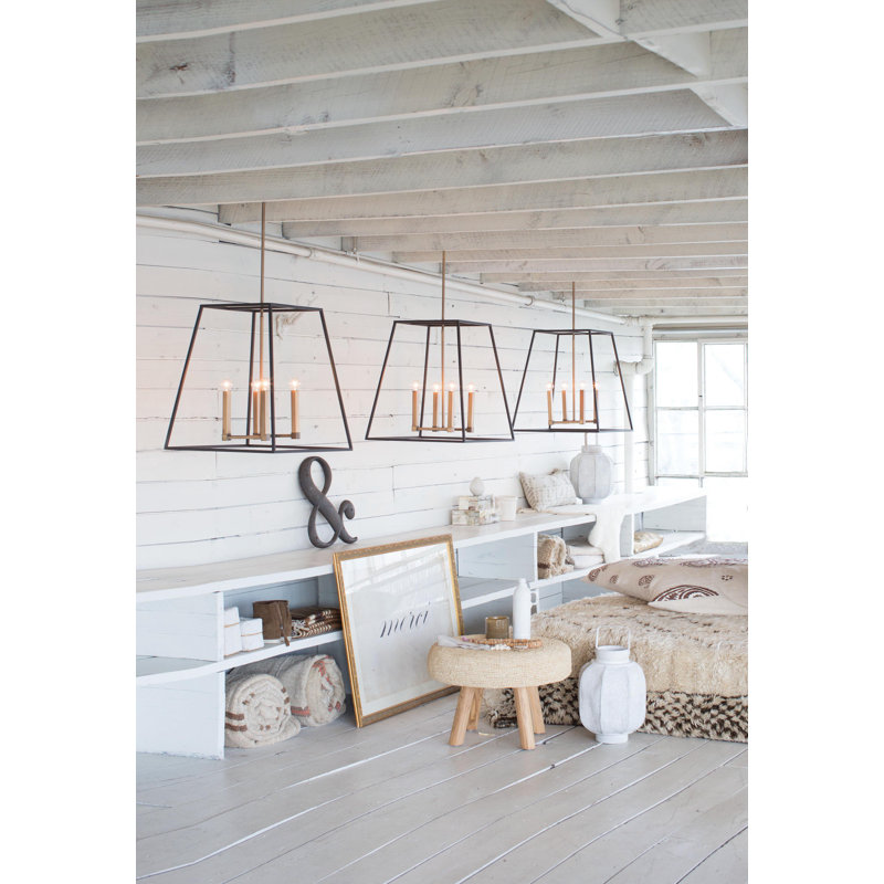 Bronze 4-Light Geometric Pendant with Glass and LED