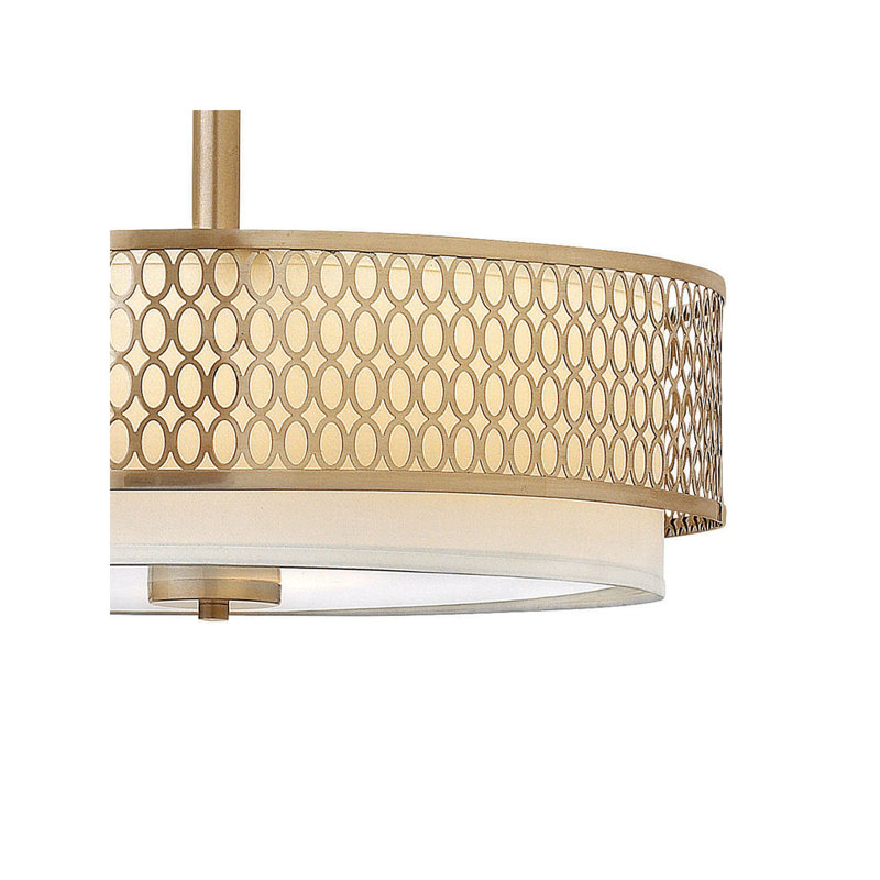 Elegant Brushed Gold Drum Chandelier with White Linen Shade
